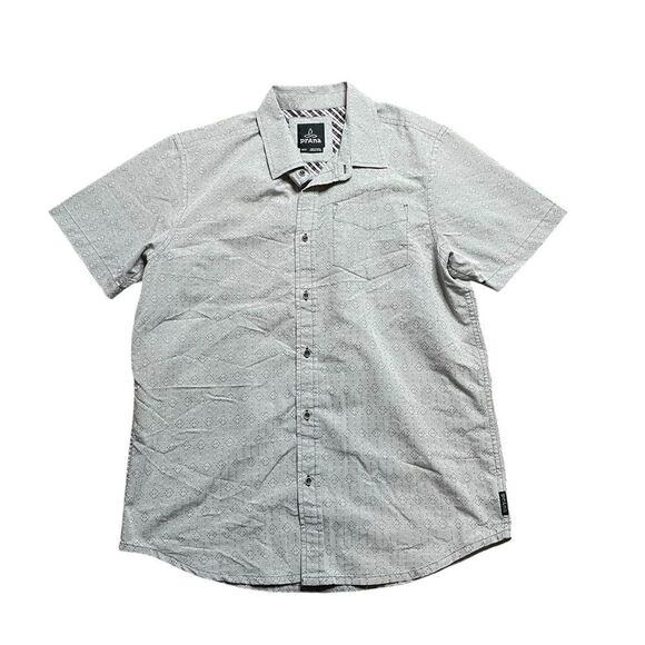 Prana Voyage Light Gray Patterned Button Down Shirt Size Medium - Picture 1 of 5